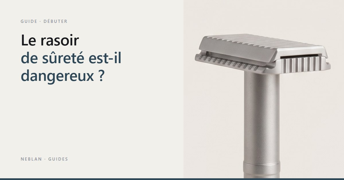 Gros plan sur la tête du rasoir de sûreté Neblan 110 : peigne fermé à barre crantée