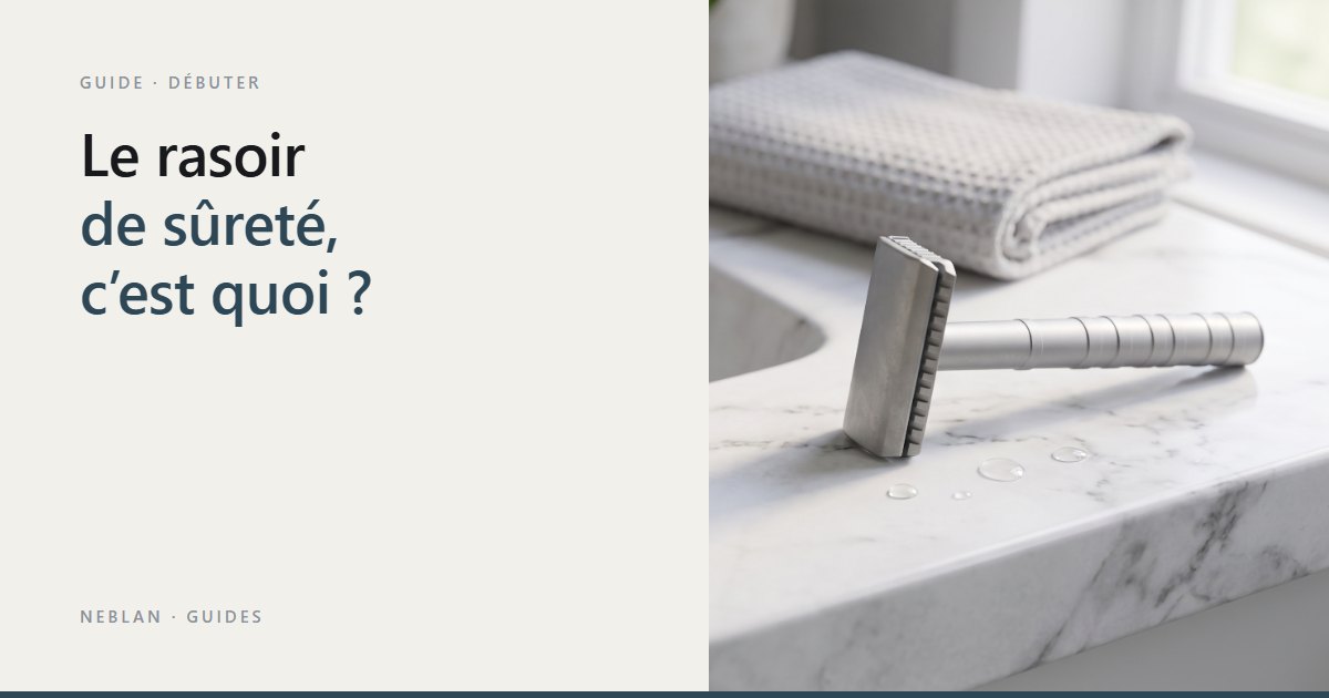 Rasoir de sûreté Neblan 110 couché au bord d'un lavabo en marbre blanc Image